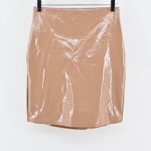 COMMANDO Skirt Size M Faux Patent Leather Tan Mini Bodycon Skort Stretch Pull On